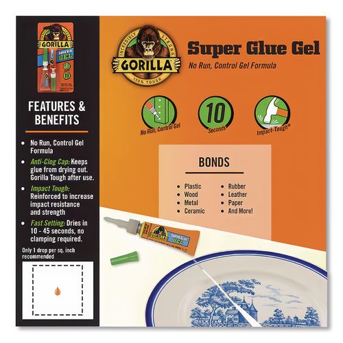 Image of Gorilla® 7820001 Super Glue Gel, Two 0.11 Oz Tubes, Dries Clear