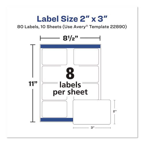 Image of Avery® 22890 Sure Feed Glossy Labels, 2 x 3, White, 8 Labels/Sheet, 10 Sheets Pack