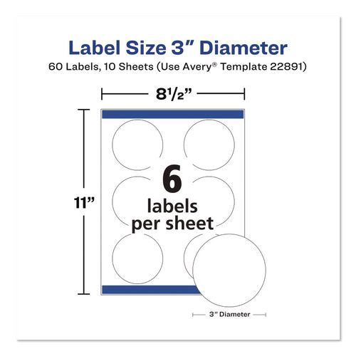Image of Avery® 22891 Sure Feed Glossy Labels, 3" dia, White, 8 Labels/Sheet, 10 Sheets Pack