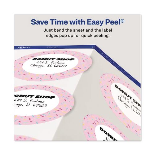 Image of Avery® 22891 Sure Feed Glossy Labels, 3" dia, White, 8 Labels/Sheet, 10 Sheets Pack