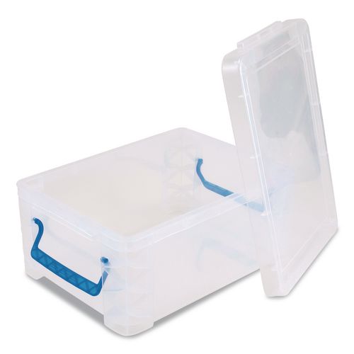 Image of Advantus 39811 Super Stacker Lift-Off Lid Storage Tote, 14.25 x 10.3 x 6.5, Transparent/Blue