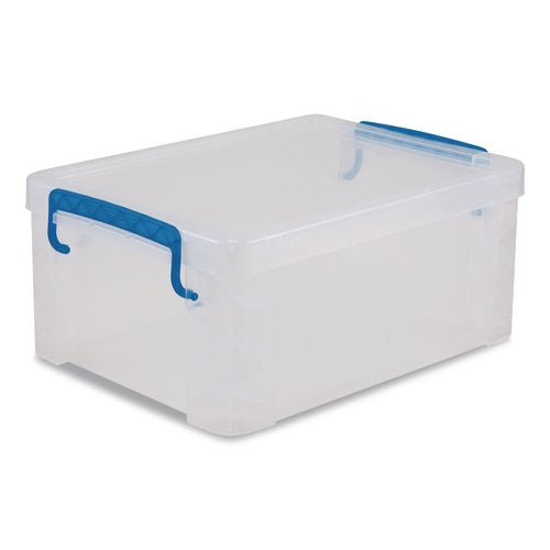 Image of Advantus 39811 Super Stacker Lift-Off Lid Storage Tote, 14.25 x 10.3 x 6.5, Transparent/Blue