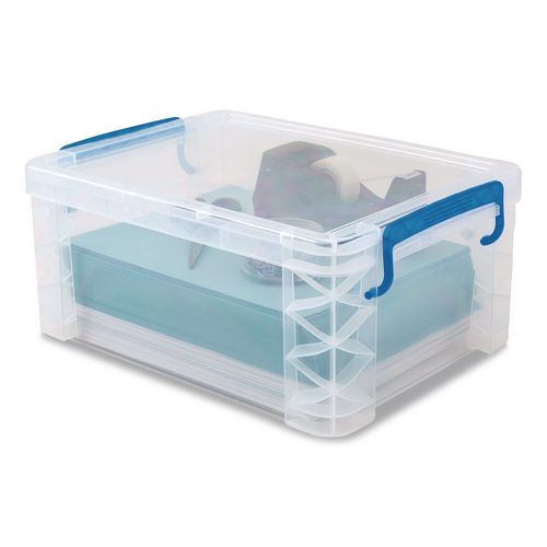 Image of Advantus 39811 Super Stacker Lift-Off Lid Storage Tote, 14.25 x 10.3 x 6.5, Transparent/Blue