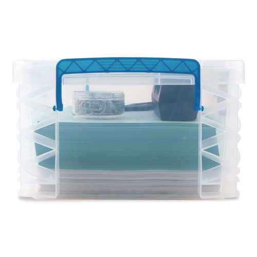 Image of Advantus 39811 Super Stacker Lift-Off Lid Storage Tote, 14.25 x 10.3 x 6.5, Transparent/Blue