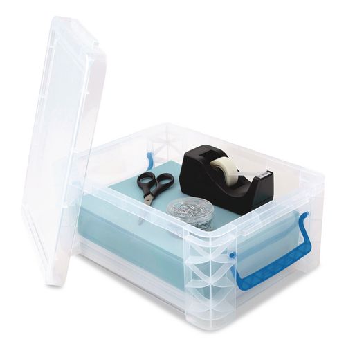 Image of Advantus 39811 Super Stacker Lift-Off Lid Storage Tote, 14.25 x 10.3 x 6.5, Transparent/Blue