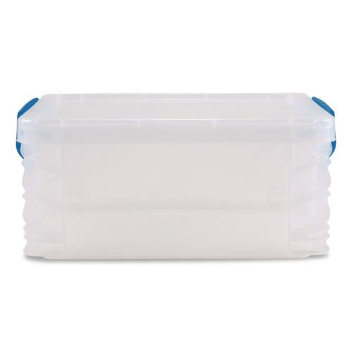 Image of Advantus 39811 Super Stacker Lift-Off Lid Storage Tote, 14.25 x 10.3 x 6.5, Transparent/Blue
