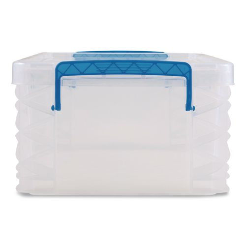 Image of Advantus 39811 Super Stacker Lift-Off Lid Storage Tote, 14.25 x 10.3 x 6.5, Transparent/Blue