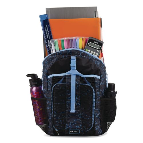 Image of FUEL 110592ST-OC2 Bijoux Deluxe Backpack and Lunch Bag Bundle, 15.5" Laptop Sleeve, 12" x 8" x 18.5" and 7.5" x 4.25" x 9", Black/Blue Camo