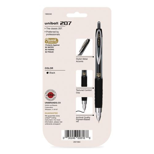 Image of uniball® 1960240 Signo 207 Gel Pen, Retractable, Fine 0.5 mm, Black Ink, Smoke/Black Barrel, 5/Pack