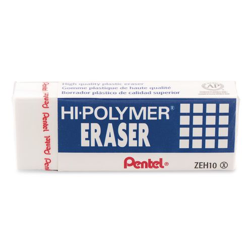 Image of Pentel® ZEH10PC10 Hi-Polymer Eraser, For Pencil Marks, Rectangular Block, White, 10/Box