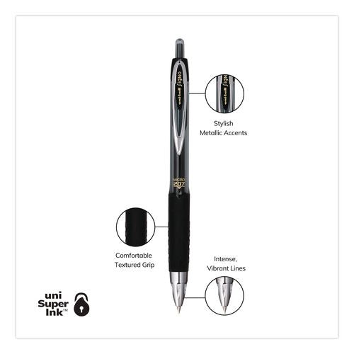 Image of uniball® 1960240 Signo 207 Gel Pen, Retractable, Fine 0.5 mm, Black Ink, Smoke/Black Barrel, 5/Pack
