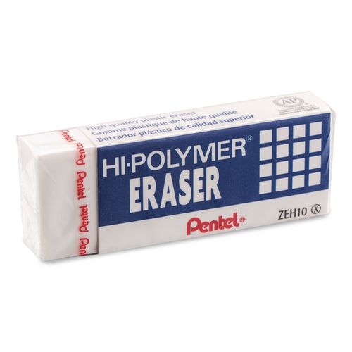 Image of Pentel® ZEH10PC10 Hi-Polymer Eraser, For Pencil Marks, Rectangular Block, White, 10/Box