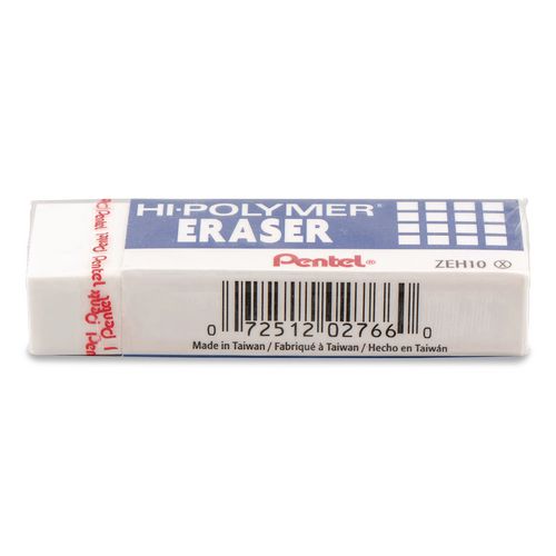 Image of Pentel® ZEH10PC10 Hi-Polymer Eraser, For Pencil Marks, Rectangular Block, White, 10/Box