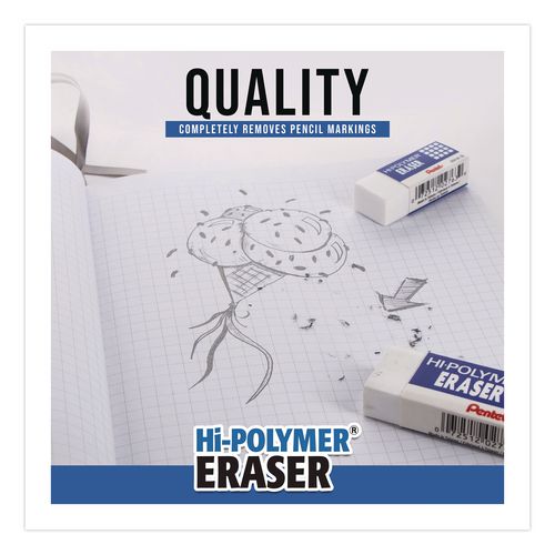 Image of Pentel® ZEH10PC10 Hi-Polymer Eraser, For Pencil Marks, Rectangular Block, White, 10/Box