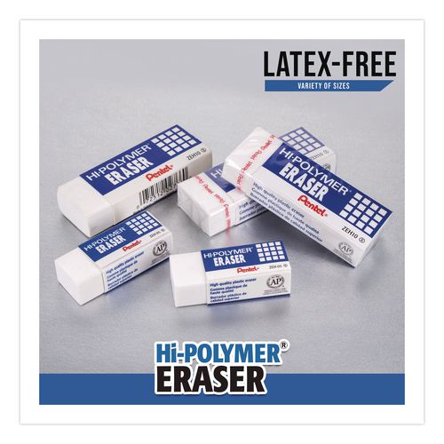 Image of Pentel® ZEH10PC10 Hi-Polymer Eraser, For Pencil Marks, Rectangular Block, White, 10/Box