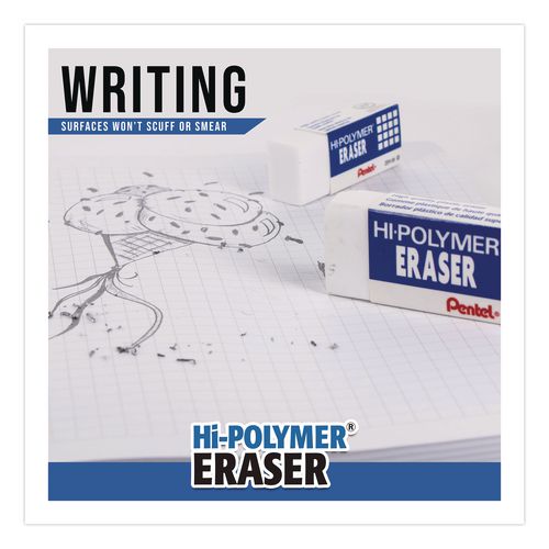 Image of Pentel® ZEH10PC10 Hi-Polymer Eraser, For Pencil Marks, Rectangular Block, White, 10/Box