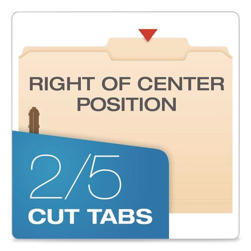Image of Pendaflex® 24580 Manila Fastener Folders, 2/5-Cut Tab: Right of Center, Expands 0.75", 2 Fasteners, Letter Size, Manila, 50/Box