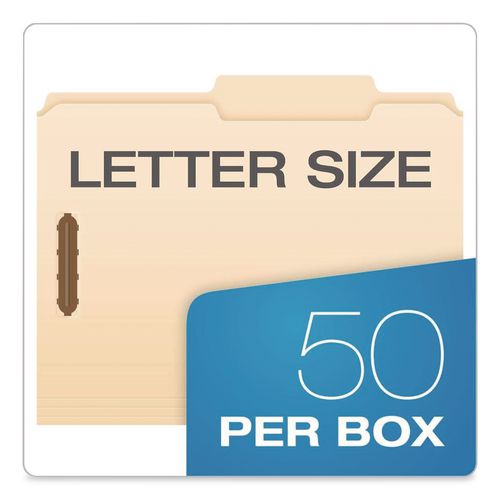 Image of Pendaflex® 24580 Manila Fastener Folders, 2/5-Cut Tab: Right of Center, Expands 0.75", 2 Fasteners, Letter Size, Manila, 50/Box