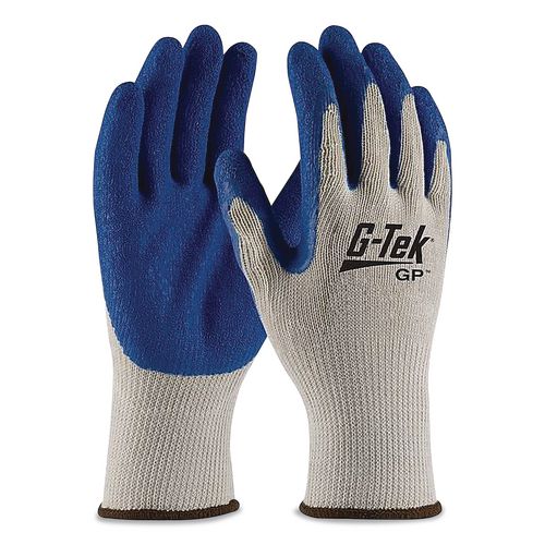 Image of G-Tek® 39-1310/S GP Latex-Coated Cotton/Polyester Gloves, EN388: 1111, Small, Gray/blue, 12 Pairs