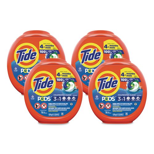 Image of Tide® 09165CT PODS Laundry Detergent, HE Compatible, Coldwater Clean Original, 66 oz Tub, 76 Pods/Tub, 4 Tubs/Carton