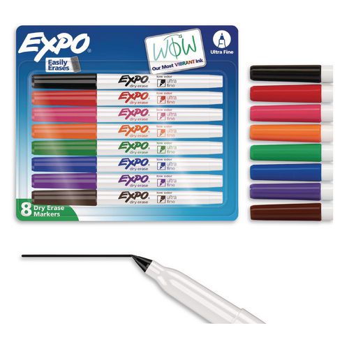 Image of EXPO® 1884309A Low-Odor Dry-Erase Marker, Extra-Fine Bullet Tip, Assorted Colors, 8/Set