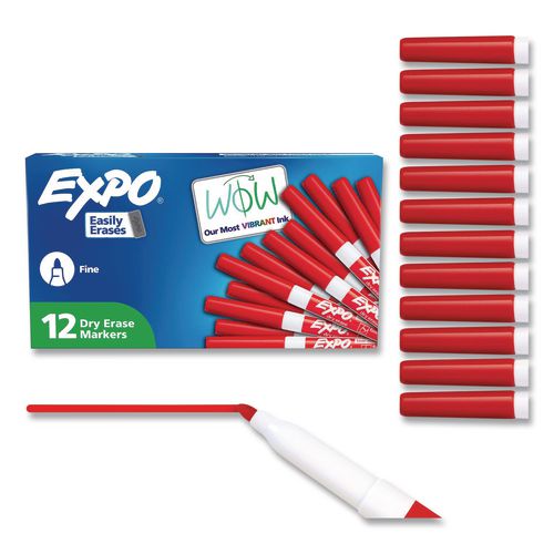 Image of EXPO® 86002A Low-Odor Dry-Erase Marker, Fine Bullet Tip, Red, Dozen
