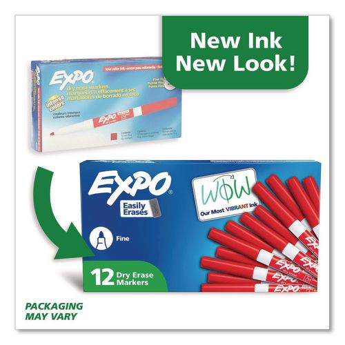 Image of EXPO® 86002A Low-Odor Dry-Erase Marker, Fine Bullet Tip, Red, Dozen