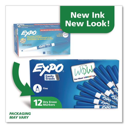 Image of EXPO® 86003A Low-Odor Dry-Erase Marker, Fine Bullet Tip, Blue, Dozen