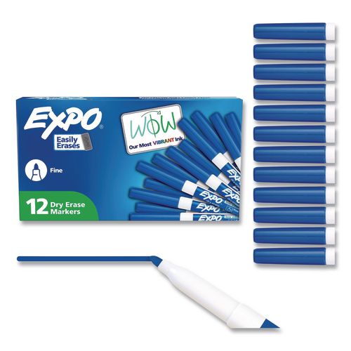 Image of EXPO® 86003A Low-Odor Dry-Erase Marker, Fine Bullet Tip, Blue, Dozen