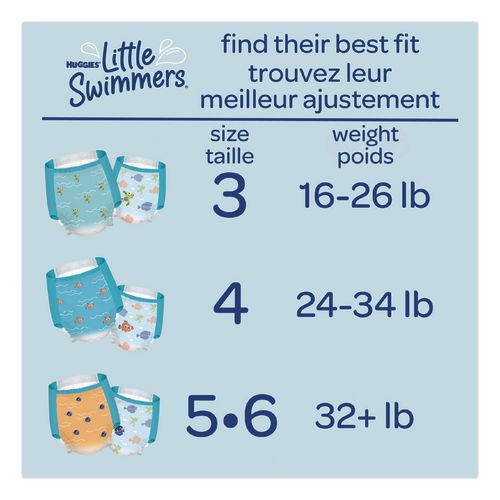 Image of Huggies® 18345 Little Swimmers, Size 5-6, 32 lbs and Up, 10/Pack, 8 Packs/Carton