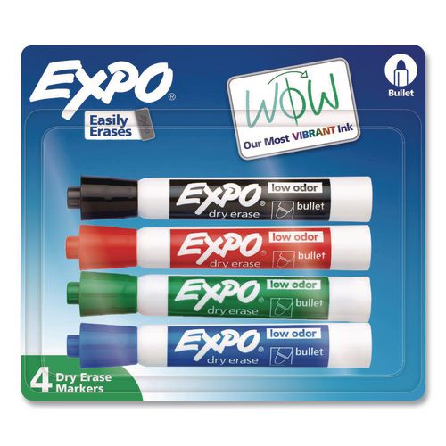 Image of EXPO® 81029A Low-Odor Dry-Erase Marker, Broad Chisel Tip, Assorted Pastel Colors, 4/set