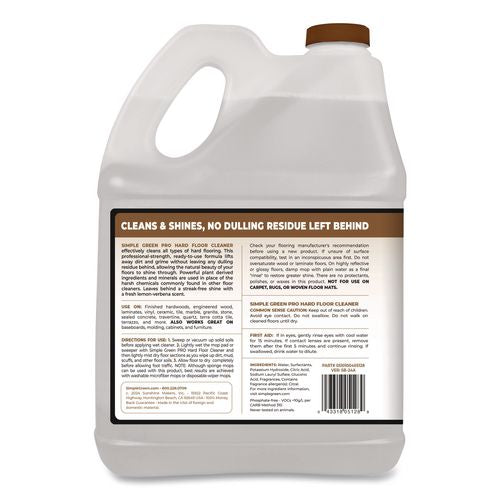 Image of Simple Green® 0510100405128 Pro Hard Floor Cleaner, Lemon Verbena, 1 gal Bottle, 4/Carton