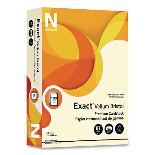 Image of Neenah Paper 81338 / 82338 Exact Vellum Bristol Cover Stock, 67 lb Bristol Weight, 8.5 x 11, Yellow, 100/Pack