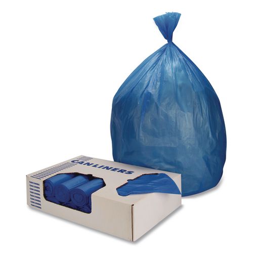 Image of Heritage Z8048YX H05 Healthcare Pre-Printed High-Density Can Liners, Soiled Linen, 45 gal, 18 mic, 40" x 48", Blue, Flat Pack, 200/Carton