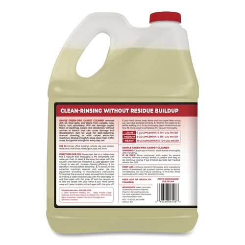 Image of Simple Green® 0510100406128 Pro Carpet Cleaner, Unscented, 1 gal Bottle, 4/Carton