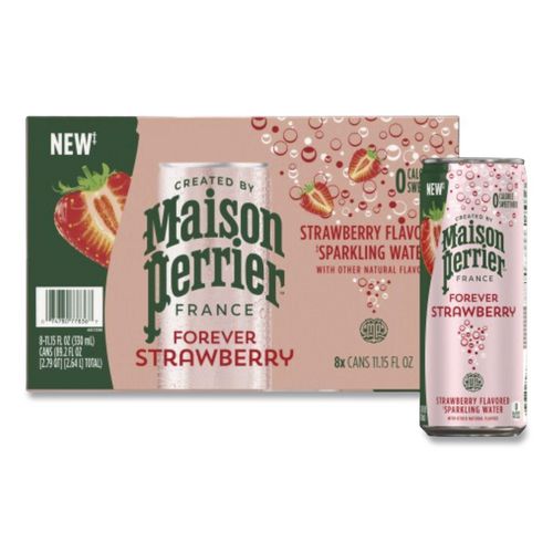 Image of Nestle® 12575227 Maison Perrier Sparkling Water, 11.15 oz Can, Strawberry, 8 Cans/Box