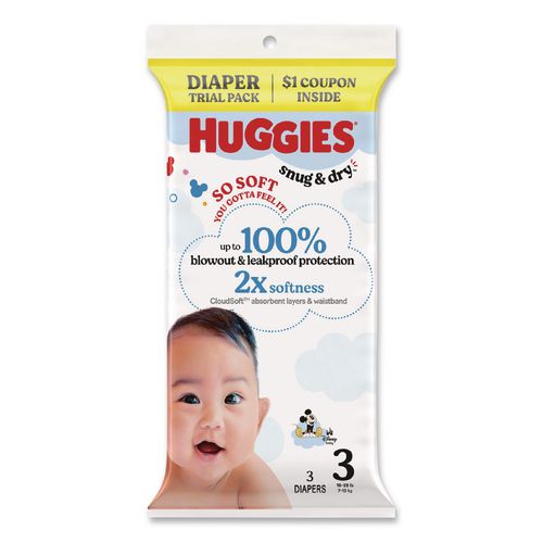 Image of Huggies® 57029 Snug and Dry, Size 3, 16 lbs to 28 lbs, Disney Design, 3 Diapers/Pack, 30 Packs/Carton