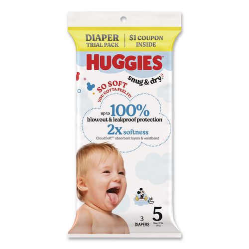 Image of Huggies® 57031 Snug and Dry, Size 5, Over 27 lbs, Disney Design, 3 Diapers/Pack, 30 Packs/Carton