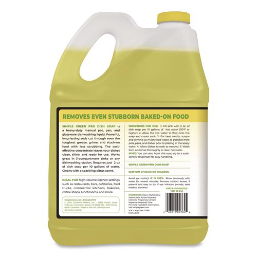 Image of Simple Green® 4110100401128 Pro Dish Soap, Sparkling Citrus Scent, 1 gal Bottle, 4/Carton