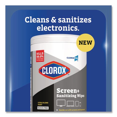 Image of Clorox® 60724 CloroxPro ScreenPlus Screen Sanitizing Wipes, 6 x 8, Citrus Blend, White, 75/Canister, 6 Canisters/Carton