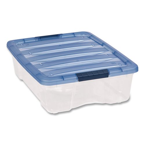 Image of Iris Stack And Pull Latching Flat Lid Storage Box, 6.73 Gal, 16.5" X 22" X 6.5", Clear/translucent Blue