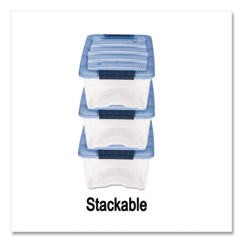 Image of IRIS 100306 Stack And Pull Latching Flat Lid Storage Box, 3.23 Gal, 10.9" X 16.5" X 6.5", Clear/translucent Blue