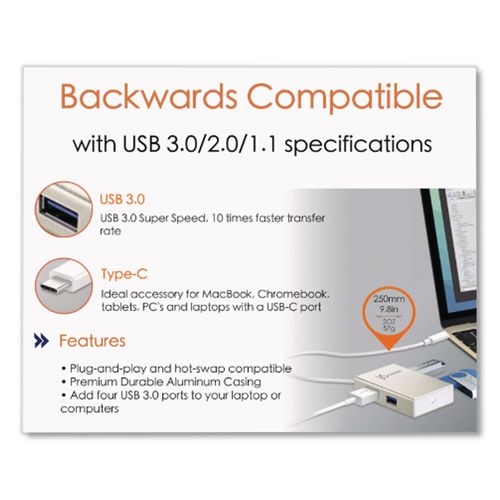 Image of j5create® JCH343US USB-C Hub, 4 Ports, Silver