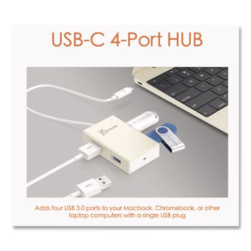 Image of j5create® JCH343US USB-C Hub, 4 Ports, Silver