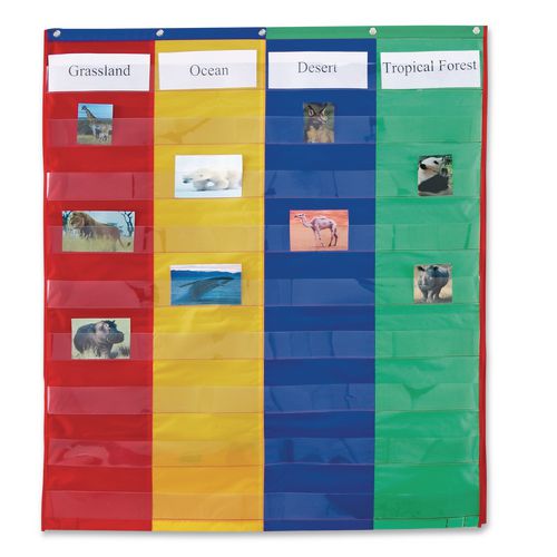 Image of Learning Resources® LER2382 Two- and Four-Column Double-Sided Pocket Chart, 9 Pockets/Chart, 30 x 38, Blue/Green/Red/Yellow