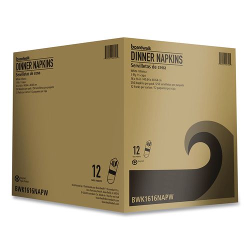 Image of Boardwalk® BWK1616NAPW Dinner Napkins, 1-Ply, 16" x 16", White, 250/Pack, 12 Packs/Carton