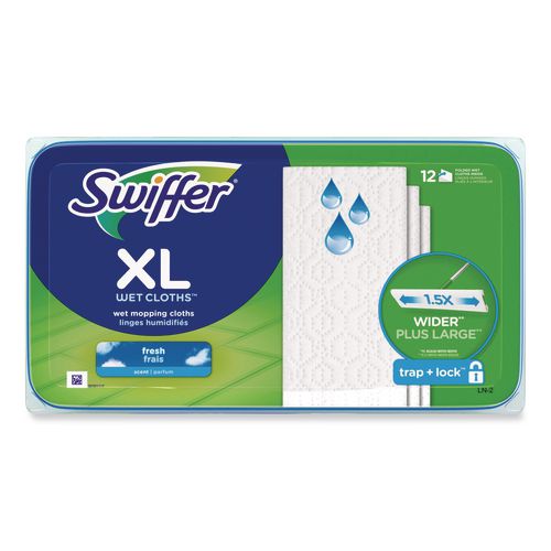 Image of Swiffer® 74471 Max/XL Wet Refill Cloths, 16.5 x 9, White, 12/Tub, 6 Tubs/Carton
