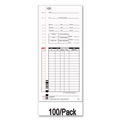 Image of Lathem® Time E79-100 Time Clock Cards For Lathem Time 7000e/7500e, Two Sides, 3.38 X 8.78, 100/pack