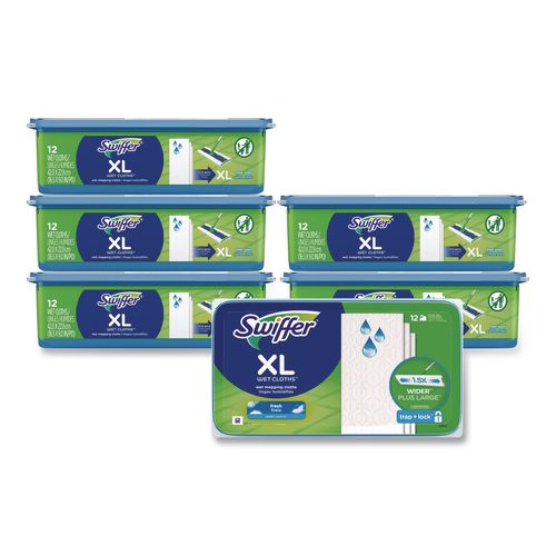 Image of Swiffer® 74471 Max/XL Wet Refill Cloths, 16.5 x 9, White, 12/Tub, 6 Tubs/Carton