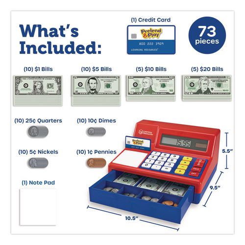 Image of Learning Resources® LER2629 Pretend and Play Calculator Cash Register, Grades Pre-K to 2, 73 Pieces